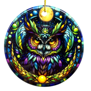 Mysterious Owl Stained Glass Style Ornament
