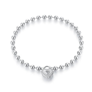925 Sterling Silver White Gold Plated 17cm Bracelet with CZ Paved Setting for Women