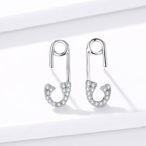 925 Sterling Silver Earrings for Women - 1.7x0.6cm, Platinum Plated with Pavé Setting CZ