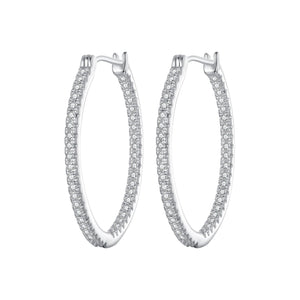 925 Sterling Silver Earrings with Pave Setting CZ in White Gold for Women