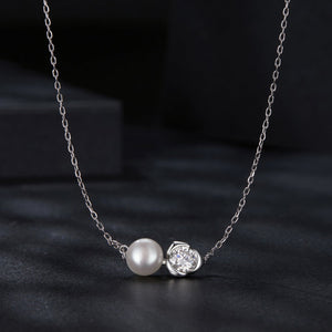 925 Sterling Silver Moissanite & Freshwater Pearl White Gold Necklace 45cm for Women