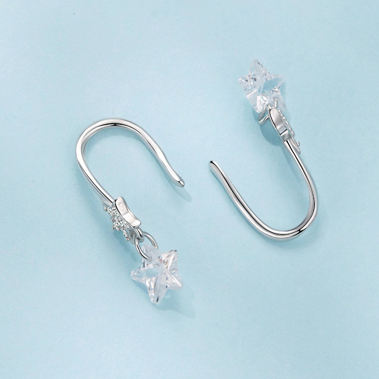 925 Sterling Silver Earrings with Pavé Setting CZ, White Gold Plating, 2.1*0.6cm, for Women