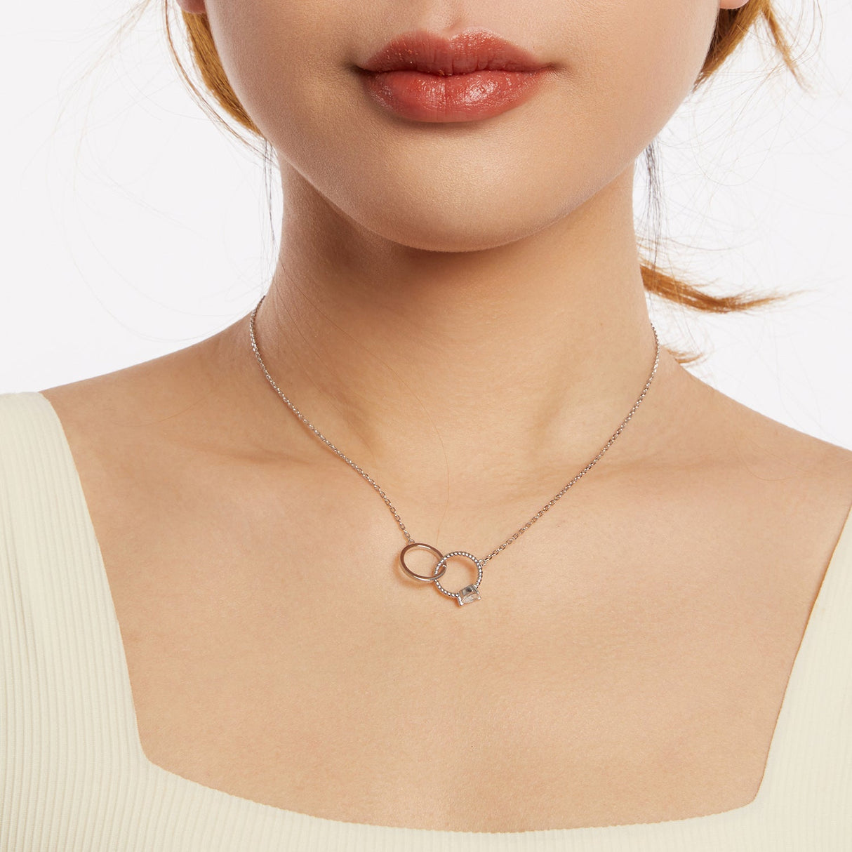 925 Sterling Silver White Gold Plated 40+5cm Necklace with Pavé CZ for Women