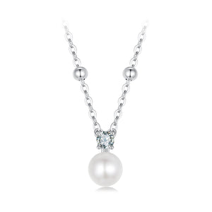 925 Sterling Silver Moissanite and Freshwater Pearl Necklace 40+5cm for Women