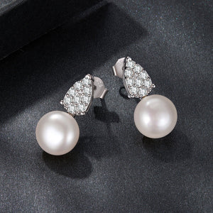 925 Sterling Silver 0.023 Carat Moissanite & Freshwater Pearl Earrings for Women