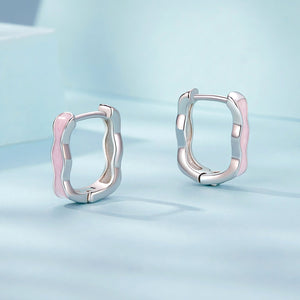 925 Sterling Silver Earrings with Enamel in White Gold Finish - 13*3mm for Women