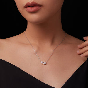 925 Sterling Silver Moissanite & Freshwater Pearl White Gold Necklace 45cm for Women