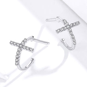 S925 Sterling Silver Earrings with Pavé Set CZ in Platinum Finish