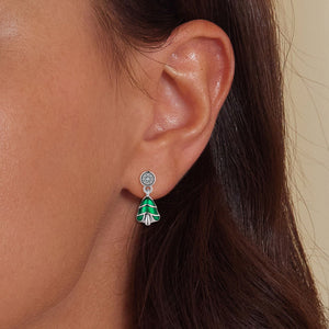 925 Sterling Silver Earrings with Enamel and Pavé Set CZ in Oxidized Silver