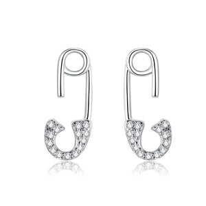 925 Sterling Silver Earrings for Women - 1.7x0.6cm, Platinum Plated with Pavé Setting CZ