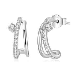 925 Sterling Silver Moissanite Earrings for Women - 1.4x0.5cm, Pavé Setting