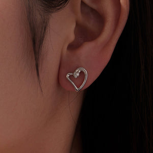 925 Sterling Silver Earrings with CZ in White Gold Plating - 1.4x1.2cm for Women
