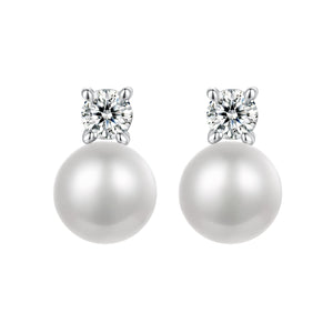 925 Sterling Silver Moissanite 0.1ct Freshwater Pearl Earrings for Women