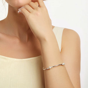 925 Sterling Silver Shell Pearl Stretchable Bracelet for Women
