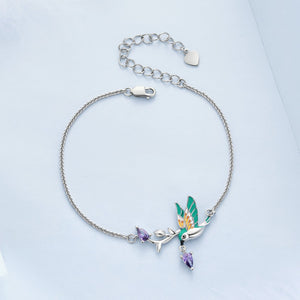 925 Sterling Silver Enamel Plated Platinum Bracelet with CZ, Adjustable Length for Women