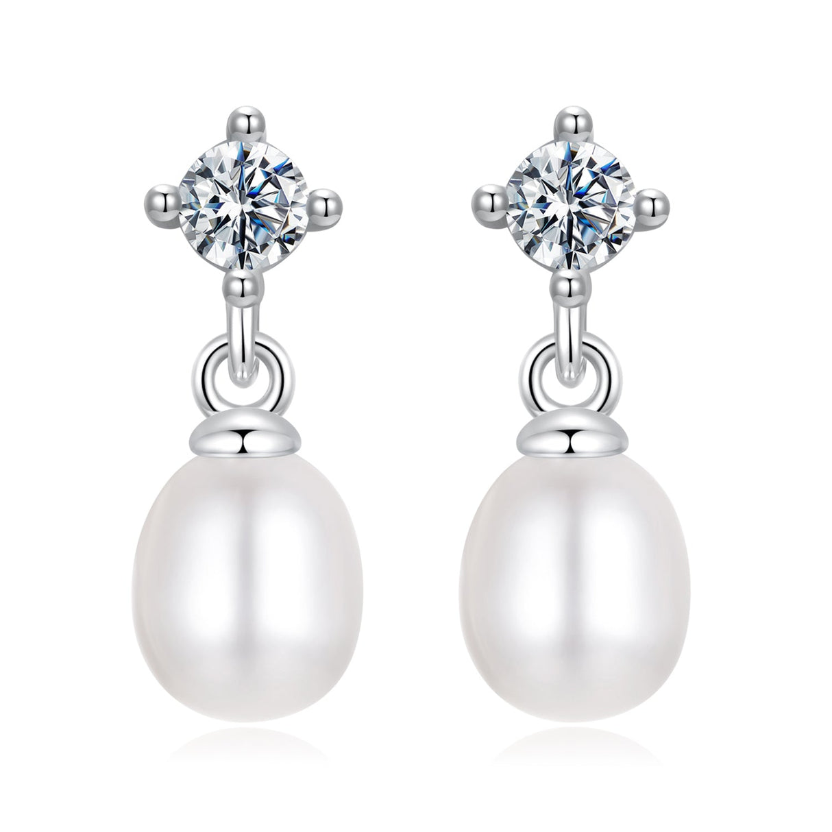 925 Sterling Silver Moissanite 0.10 Carat Earrings with Freshwater Pearl for Women