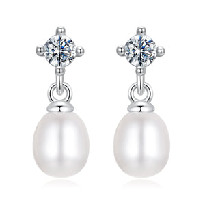 925 Sterling Silver Moissanite 0.10 Carat Earrings with Freshwater Pearl for Women