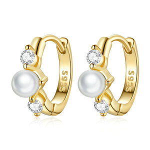 925 Sterling Silver Pavé CZ Gold Plated 1x0.5cm Earrings for Women