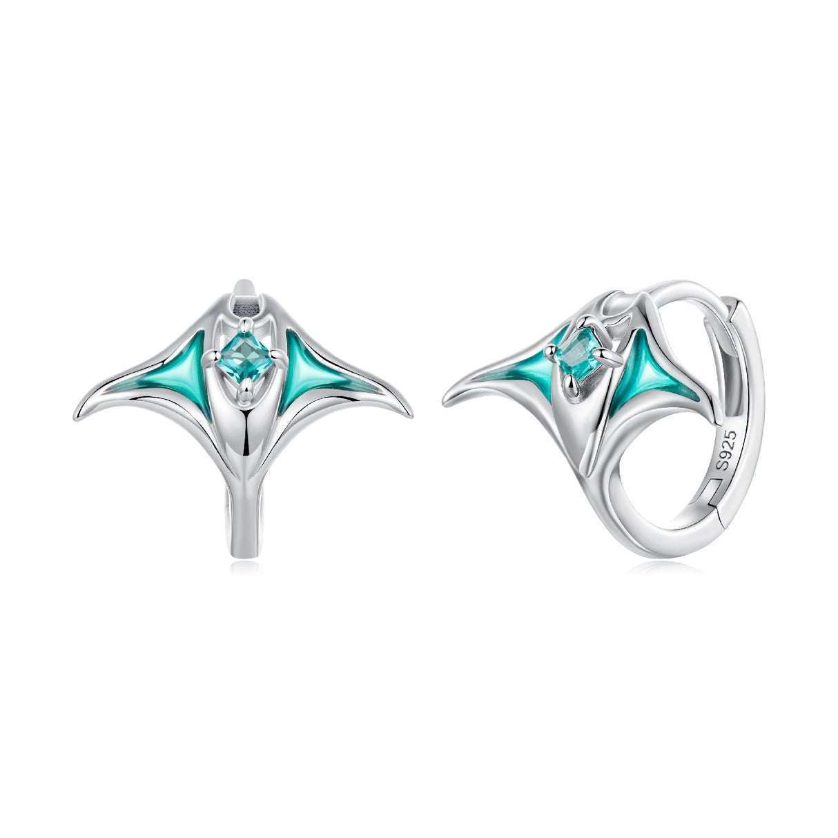 925 Sterling Silver Earrings with Transparent Glass, Enamel, White Gold Plated, 1.3x1.5cm for Women