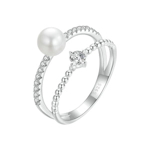 925 Sterling Silver & Moissanite Ring with Freshwater Pearl - Size 6 - Women's Jewelry