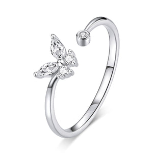 925 Sterling Silver Ring with Pavé Setting CZ, Butterfly Design, 0.6cm for Women