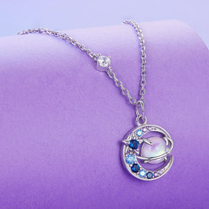 925 Sterling Silver Necklace with Pavé CZ & Transparent Glass Pendant for Women