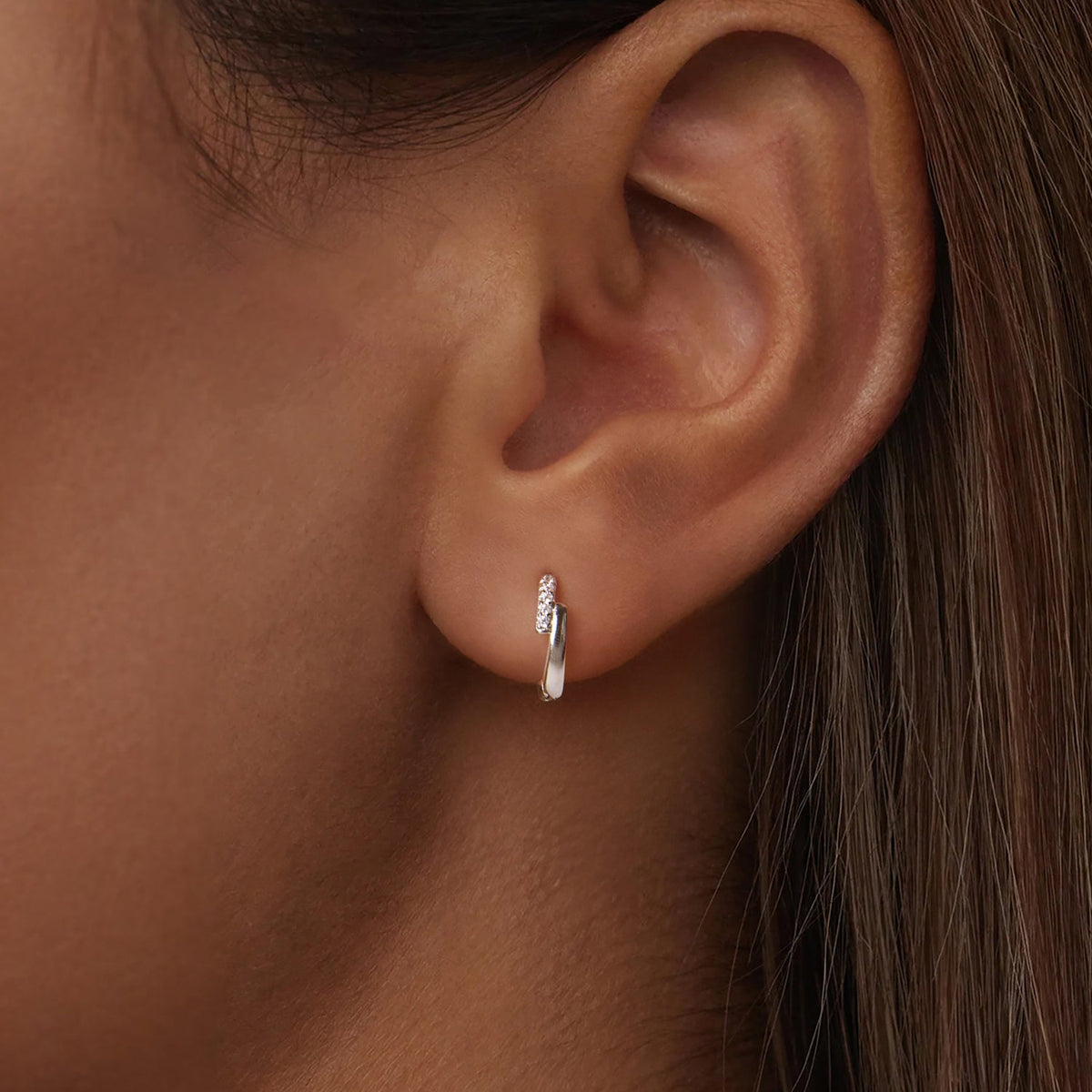 925 Sterling Silver Earrings with Pavé Setting CZ in White Gold for Women