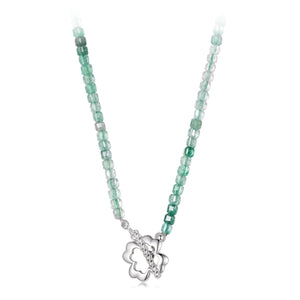 925 Sterling Silver Crystal Necklace with White Gold Plating - 42cm for Women