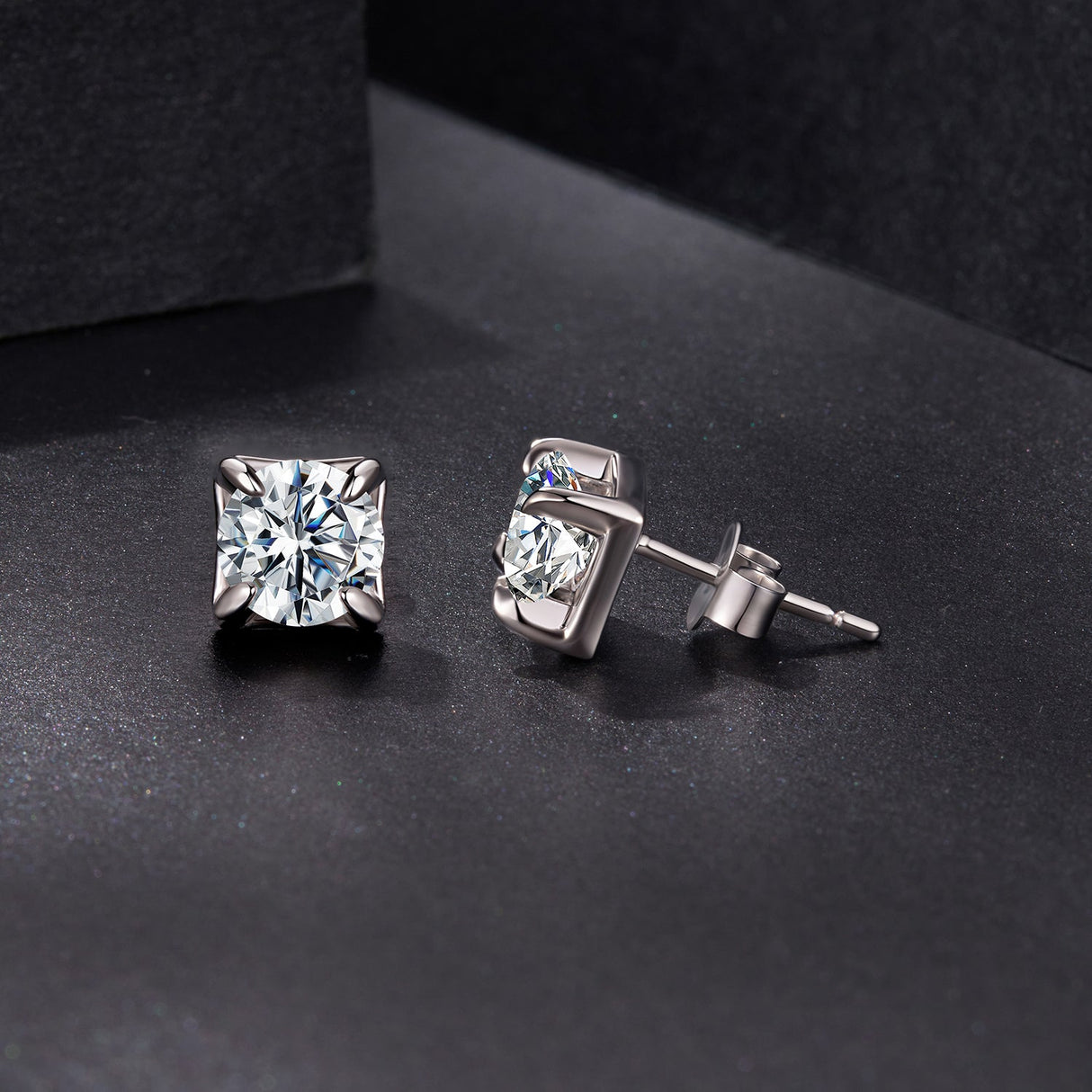 925 Sterling Silver & Moissanite Earrings - White Gold Plated, 0.5ct, Style S for Women