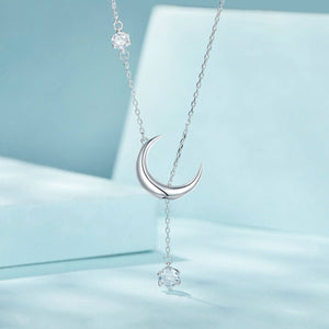 925 Sterling Silver Pavé Setting CZ Moon Necklace for Women