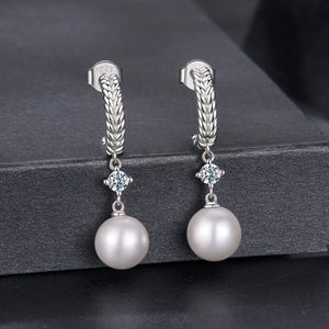 925 Sterling Silver Moissanite and Synthetic Pearl Earrings for Women