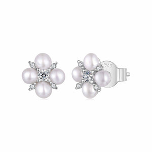 925 Sterling Silver 0.05ct Moissanite & Freshwater Pearl Earrings for Women