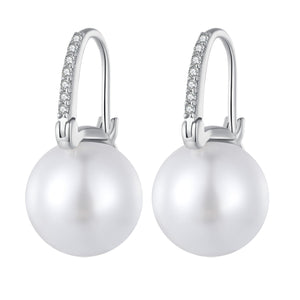 925 Sterling Silver Earrings with Quality Shell Pearl and CZ, 21*11mm, for Women