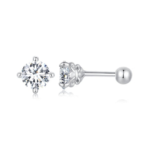 925 Sterling Silver 5mm Moissanite Earrings with White Gold Plating for Women