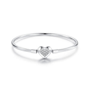 925 Sterling Silver White Gold Plated CZ Bracelet for Women - Size 17.0