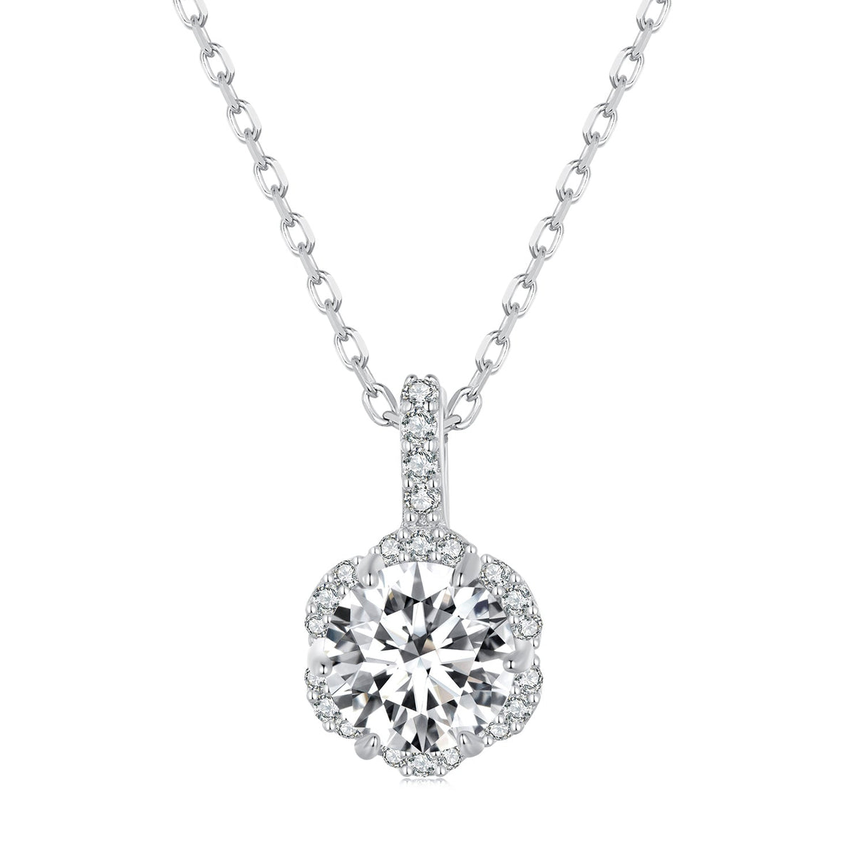 925 Sterling Silver Moissanite Pendant Necklace for Women - 45cm