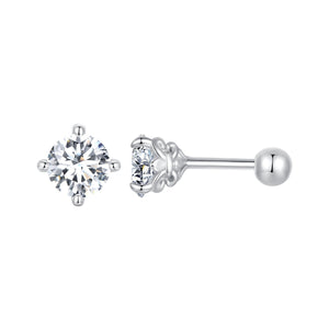 925 Sterling Silver 5mm Moissanite Earrings with White Gold Plating for Women