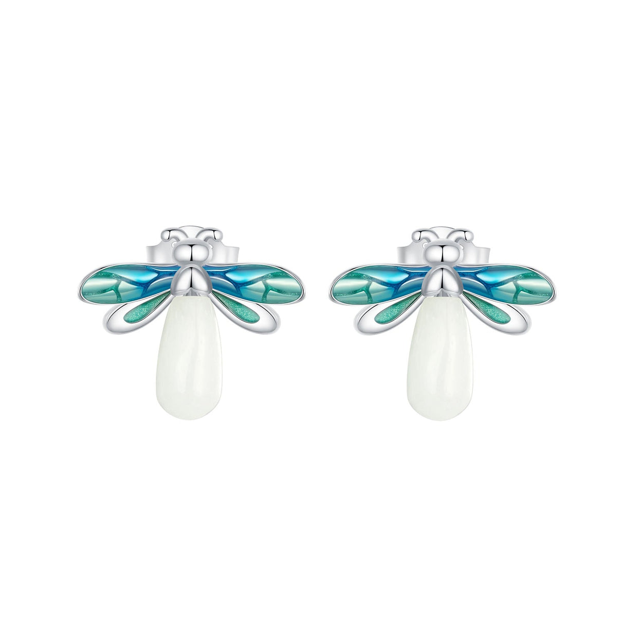 925 Sterling Silver Earrings with Luminous Stone in 10x12mm