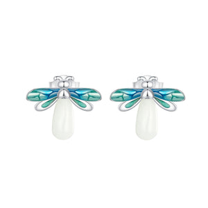 925 Sterling Silver Earrings with Luminous Stone in 10x12mm