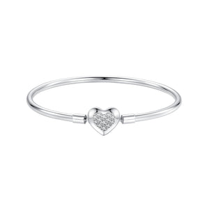 925 Sterling Silver White Gold Plated CZ Bracelet for Women - Size 17.0