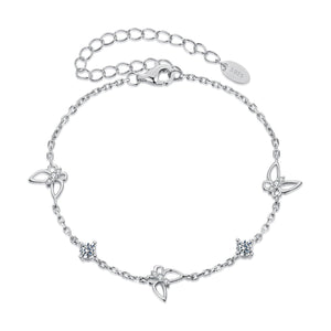 925 Sterling Silver White Gold Plated Bracelet with Moissanite, 15+6cm, for Women