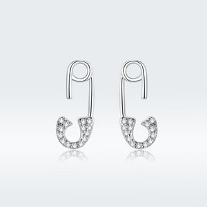 925 Sterling Silver Earrings for Women - 1.7x0.6cm, Platinum Plated with Pavé Setting CZ