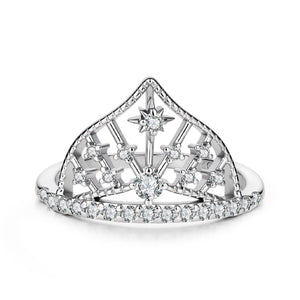 925 Sterling Silver White Gold Plated Ring with Pavé Setting CZ Size 6 for Women