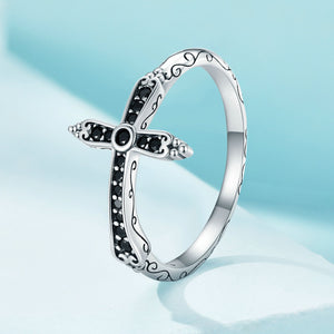 925 Sterling Silver Oxidized Ring with Pavé Setting CZ, Size 6.0 for Women