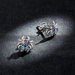 925 Sterling Silver Earrings with Pavé Setting CZ, Oxidized Silver, 0.7*0.8 cm for Women