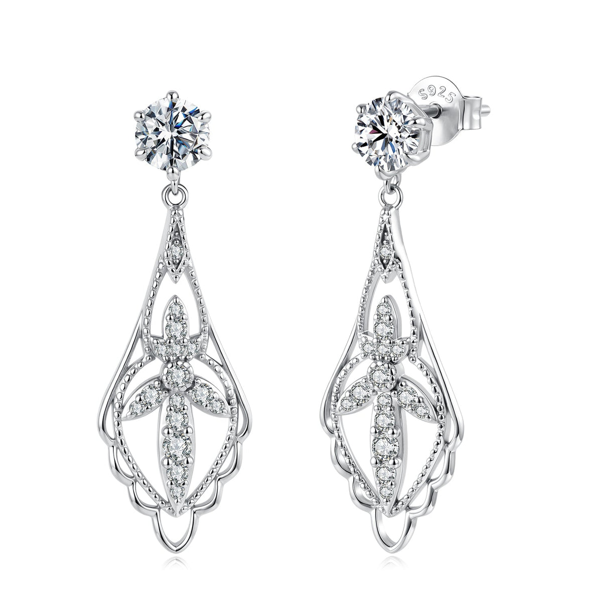 925 Sterling Silver 0.50 Carat Moissanite Earrings with White Gold Plating for Women