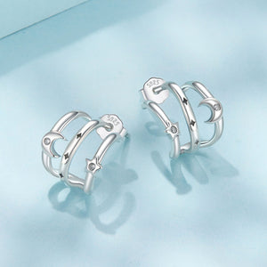 925 Sterling Silver Earrings with Pavé Setting CZ - Oxidized Silver, 1.1cm for Women