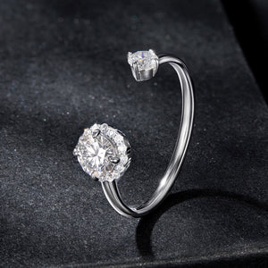 925 Sterling Silver Moissanite 0.5ct & 0.2ct Ring in Size E for Women