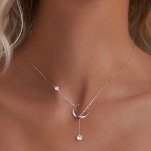 925 Sterling Silver Pavé Setting CZ Moon Necklace for Women