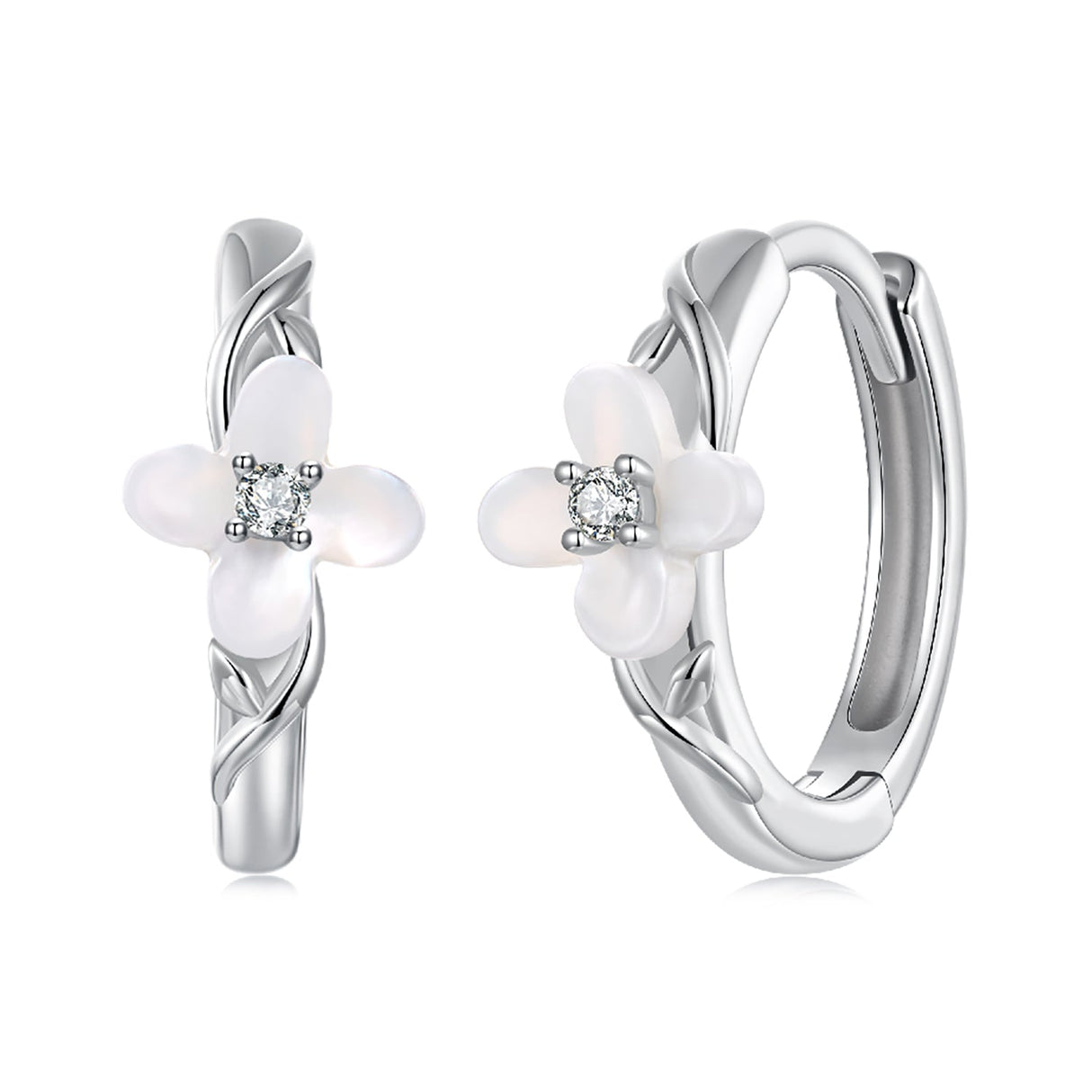 925 Sterling Silver Earrings with Pavé Setting CZ and High-Quality Nacre for Women